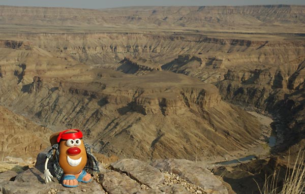 Spud notes that the Fish River does not flow year round, and in the dry season of Namibia's winter, the river depletes to little more than a chain of small pools within the canyon