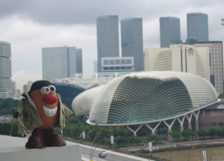 Some think it looks like the eyes of a fly, however Spud knows that Singapore's Esplanade - Theatres on the Bay is a monument to Dorren the Durian