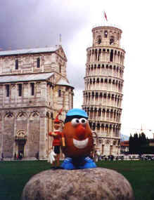 Spud finds a pal at the Leaning Tower of Pisa