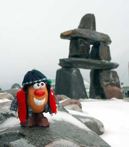 Giant Inukshuks poiint the way to the Great White North