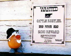 Spud looks on with astonishment after seeing his name on a WANTED poster