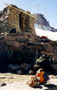 Spud readies his gear at base camp