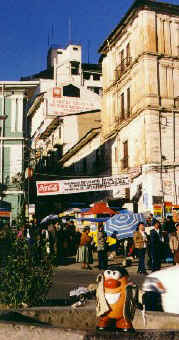 Spud visits the bustling marketplace in La Paz, Bolivia