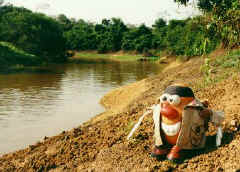Spud prepares to travel the dark murky waters of the Rio Yacumo